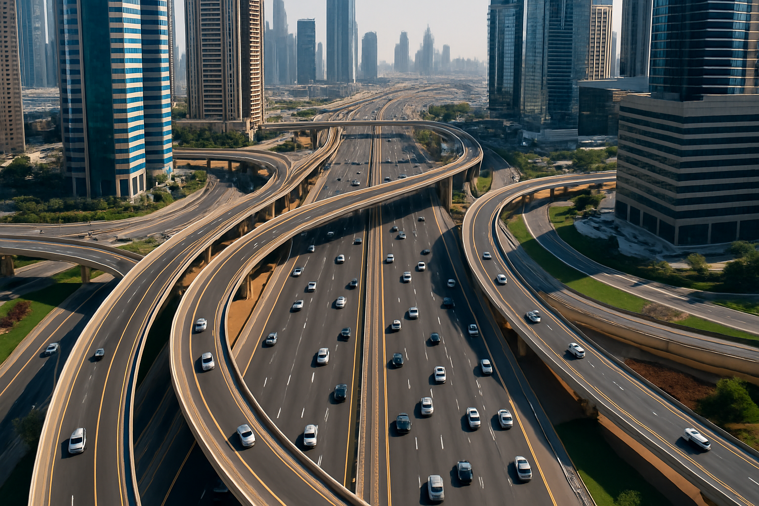 Aerial view of Dubai highway with smooth traffic flow