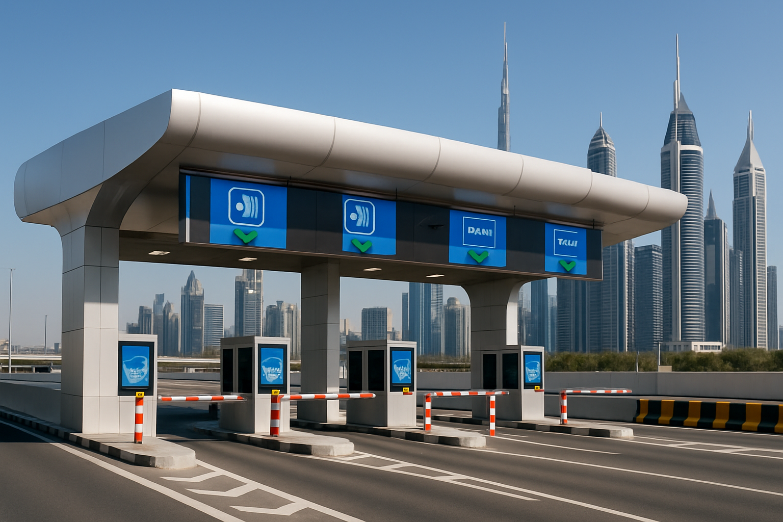 Modern toll gate in Dubai with electronic payment systems